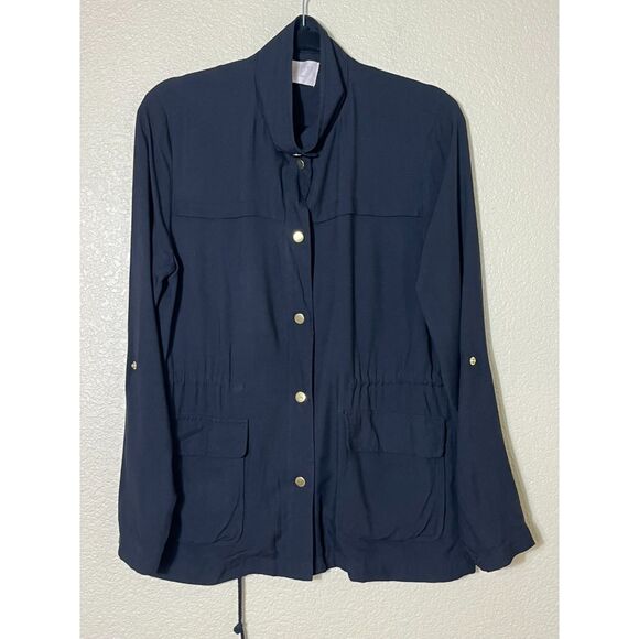 LOVE TREE SzS Lightweight Utility Jacket Snap Button Drawstring Cinch Waist Blk - Picture 1 of 8